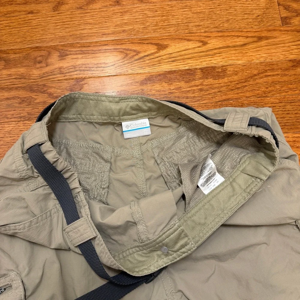 Columbia Convertible Cargo Pants Mens 34x32 Tan Hiking Outdoor Nylon Belted